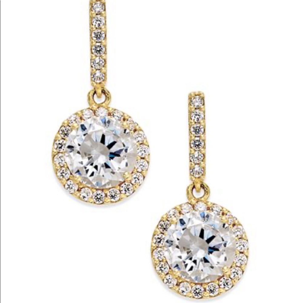 Sterling Silver Cubic Zirconia Halo Drop Earrings - Picture 1 of 4
